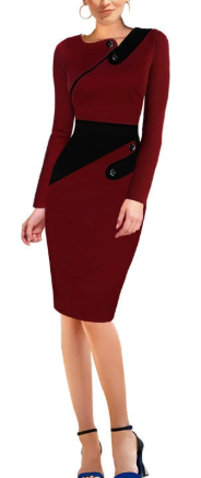 Women Long Sleeve Slimming Pencil Skirt Dress