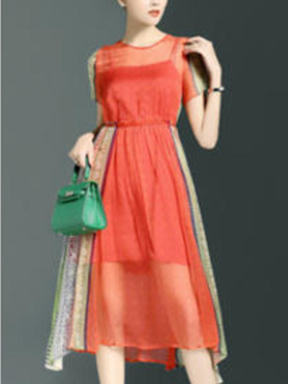 Women Color Contrast Skirt Dress