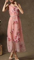 Women Beautiful Flower Printed Sleeveless Long Dress