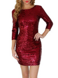 Women Sequin Pencil Skirt Style Short Party Dress Red