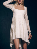 Women American Hollow Long Sleeve Lace Dress White