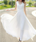 Women Chiffon Long Pleated Skirt Gown Dress White