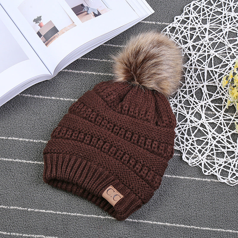 Ponytail Knitted Wool Hat With Pom Accent