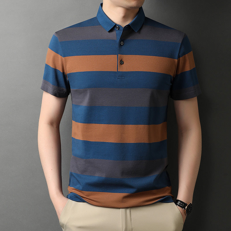 Men’s Embroidered Stripe Casual Polo Shirt