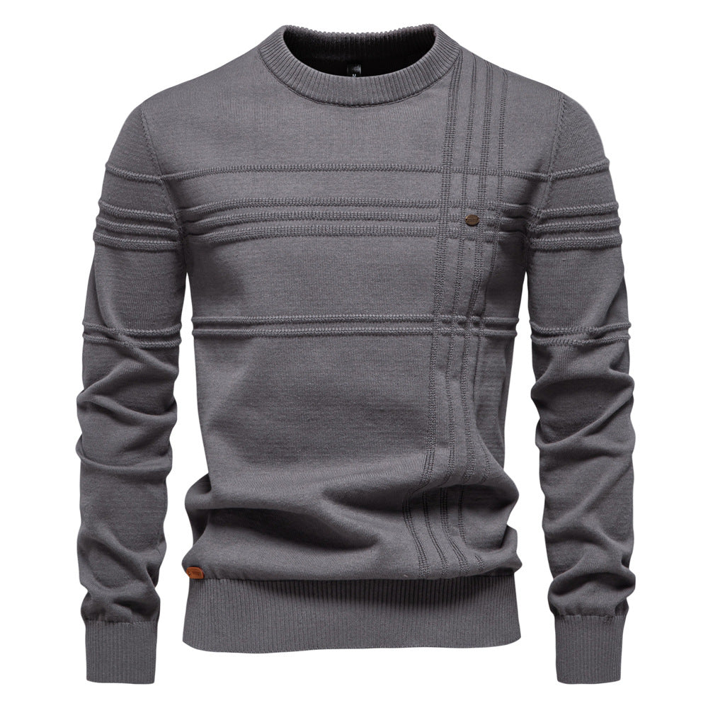 Men’s Solid Color Round Neck Pullover Sweater