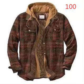Men’s Thick Cotton Plaid Hooded Jacket
