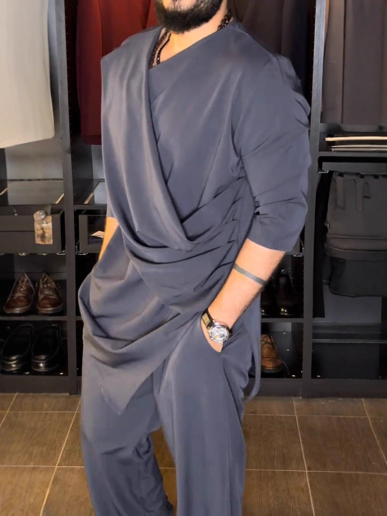 Elegant Men's V-Neck Draped Ethnic Suit