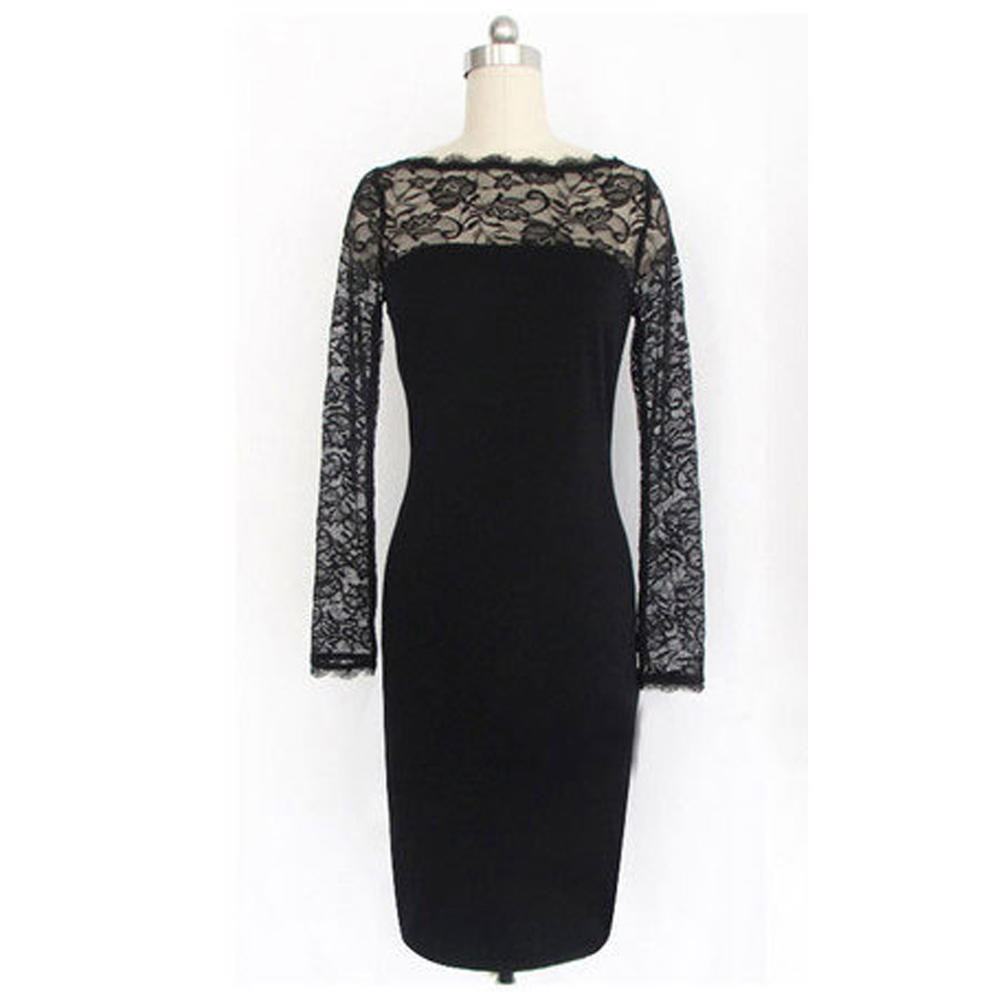 Women Slimming Boat Neck Long Sleeve Pencil Dress