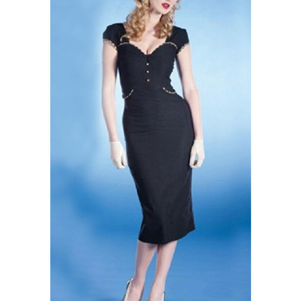 Women Short Sleeve Square Neck Bodycon Sheath Dress Black