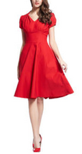 Women Short Sleeve Big Swing V Neck Dress
