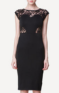 Women Cup Sleeve Bodycon Lace Dress Black