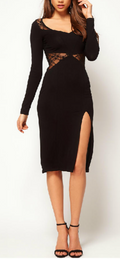 Women Full Sleeve Lace Elastic Waist Dress