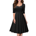 Vintage Style Women Mid Sleeve V Neck Stretch Cotton Dress