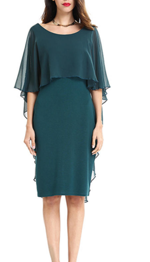 Women Round Neck Bat Sleeve Slim Fit Dress