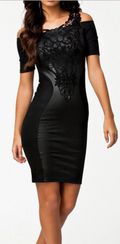 Women Lace Neck Cold Shoulder Bodycon Dress