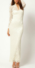 Women V-Neck Long Sleeve White Maxi Dress