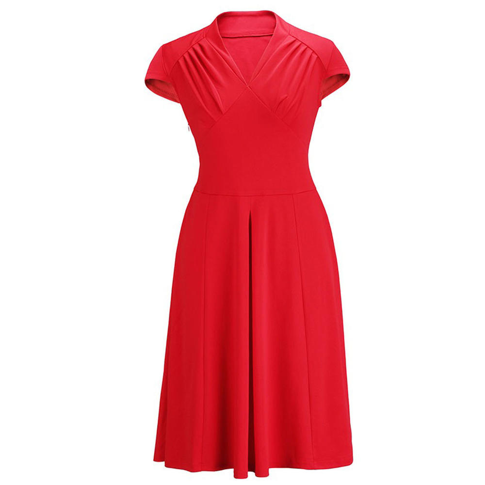 Women Casual Solid Color Pleated Skirt Dress