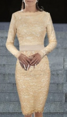Women Elegant Long Sleeve Lace Belt Dress