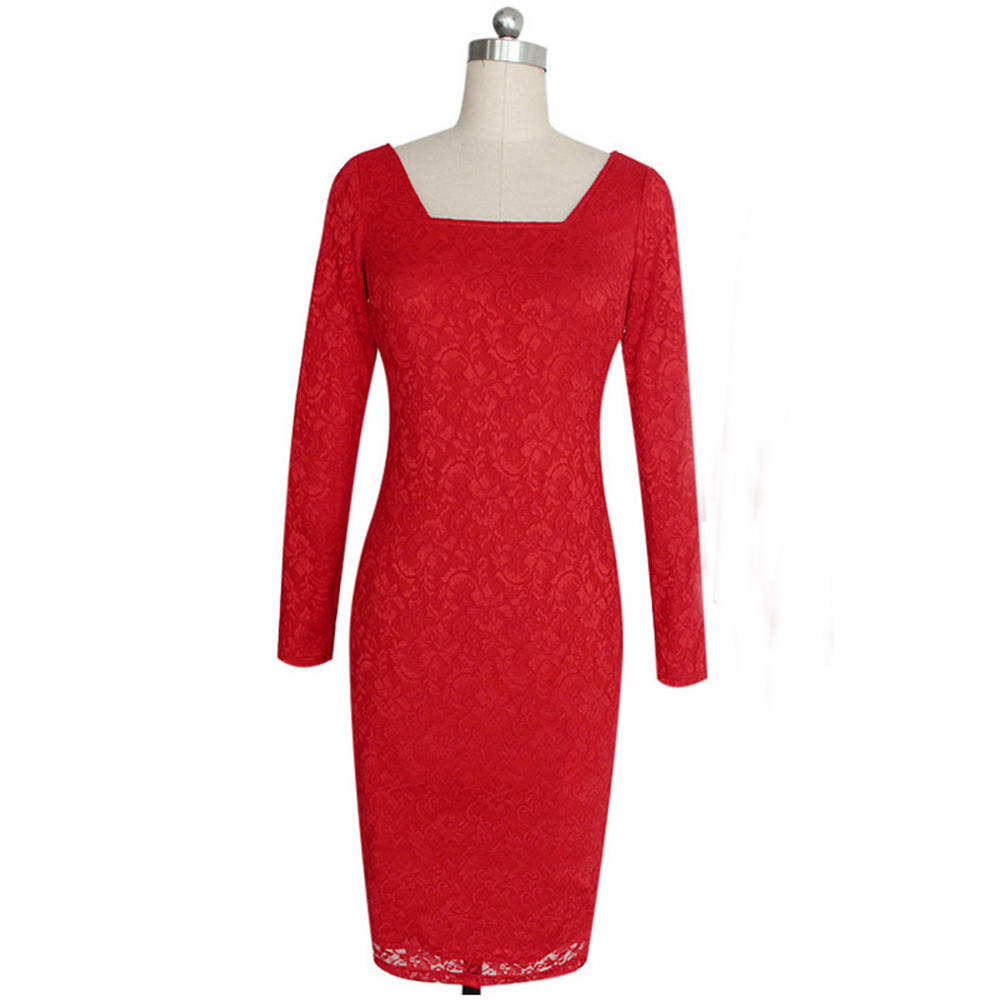 Women Square Neck Slim Pencil Dress