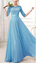 Women Lace Up Elbow Sleeve Maxi Dress