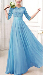 Women Lace Up Elbow Sleeve Maxi Dress