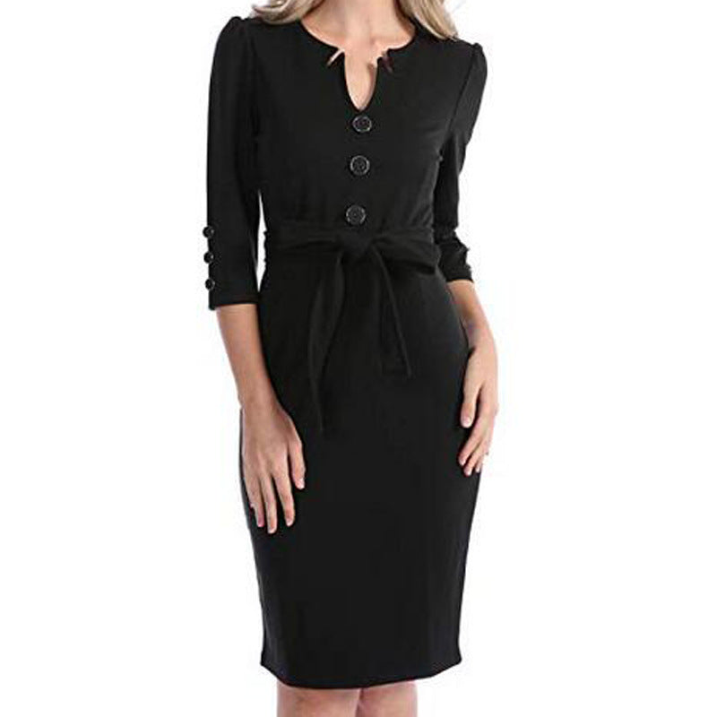 Women Patchwork V Neck Pencil Dress