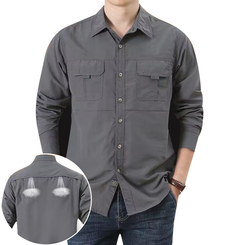 Men’s Loose Casual Multi Pocket Long Sleeve Shirt