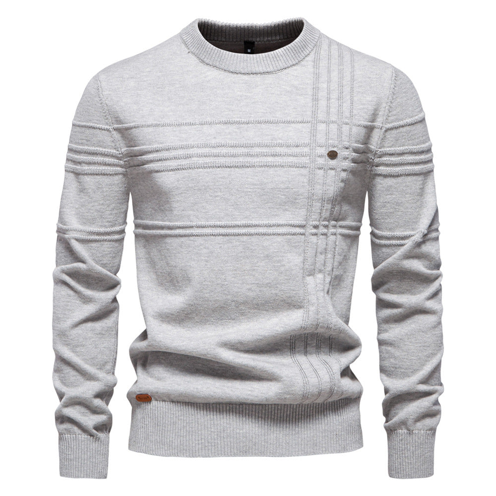 Men’s Solid Color Round Neck Pullover Sweater