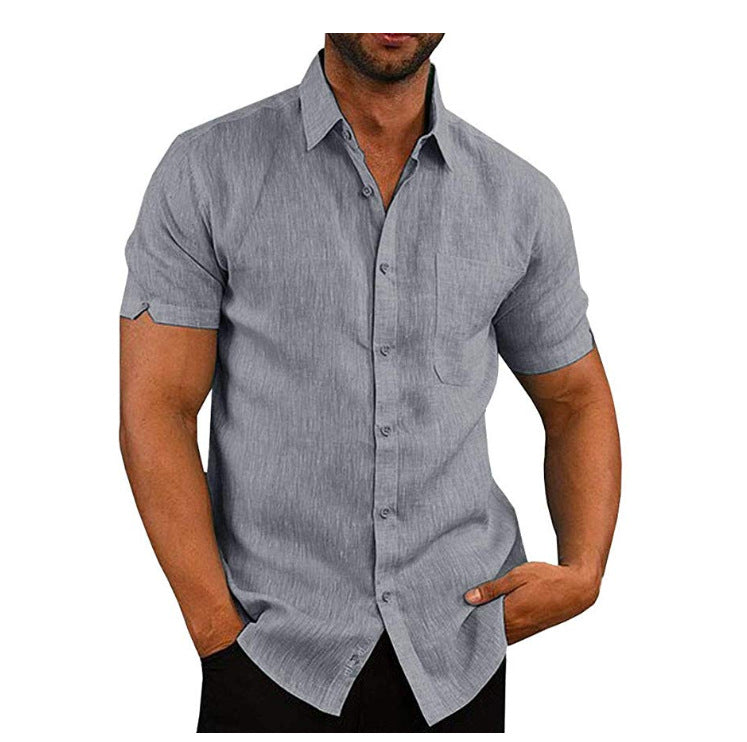 Men’s Breathable Linen Button Shirt Casual Summer Lapel Short Sleeve Top