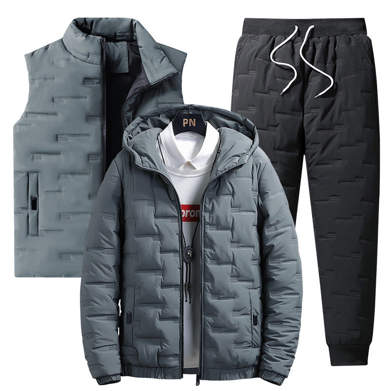 Men Thick Cotton Jacket Warm Three Piece Suit