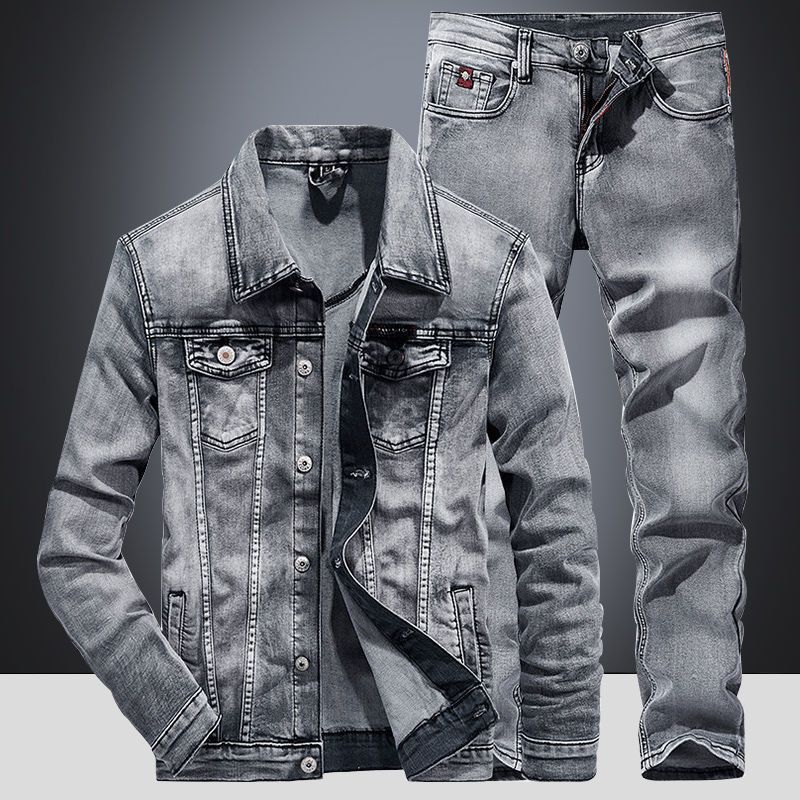 Men Loose Denim Casual Pant Jacket Suit