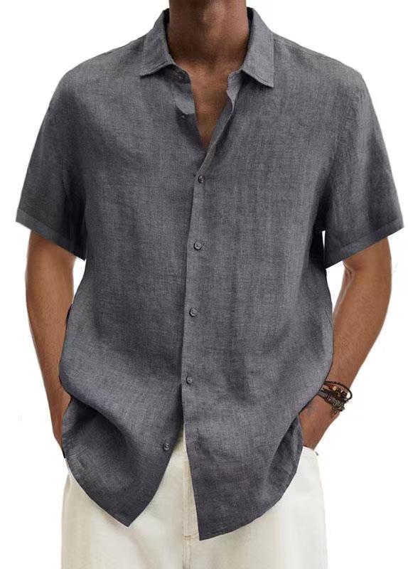 Men Cotton Linen V Neck Button Shirt