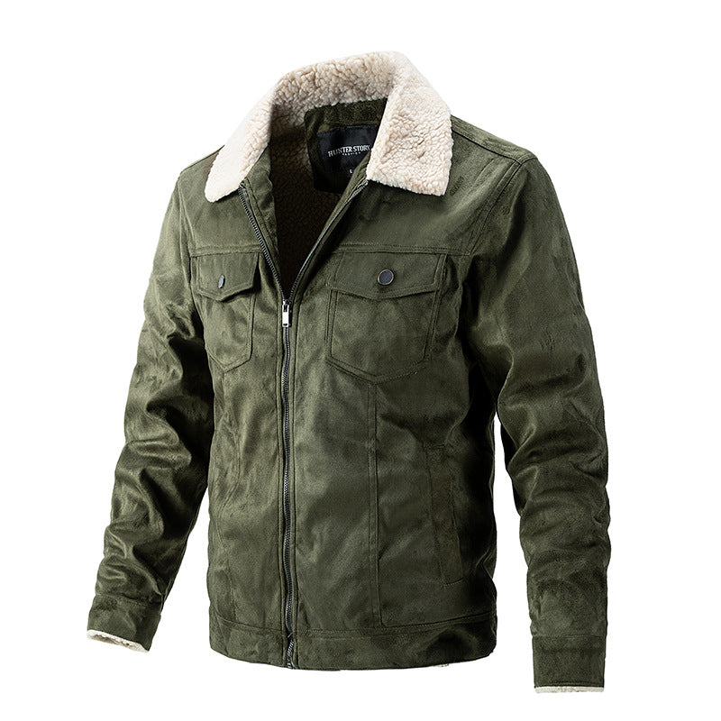 Men’s Suede Lambskin Lapel Zipper Business Casual Jacket