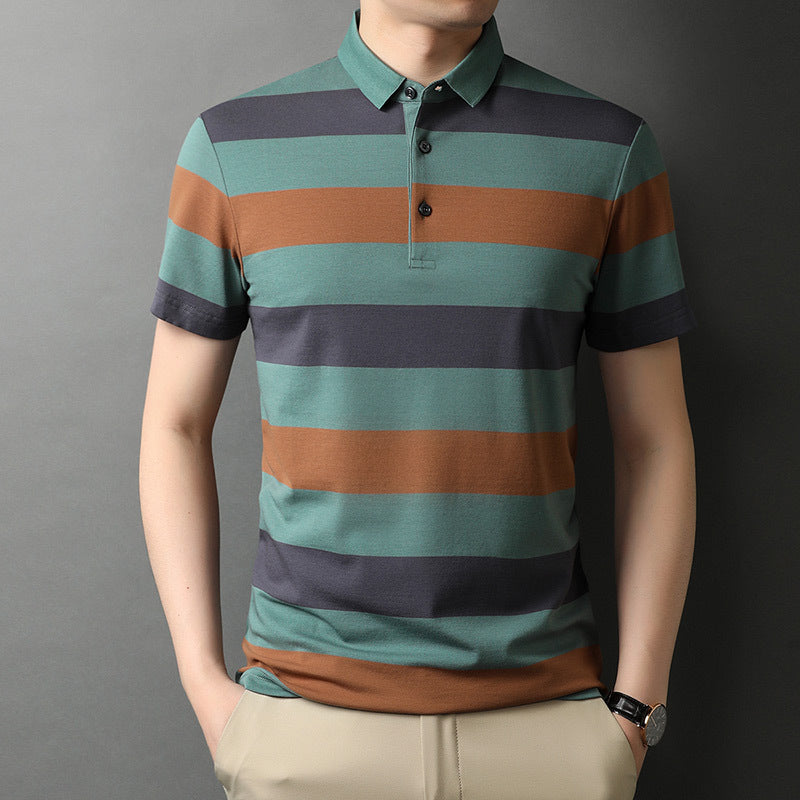 Men’s Embroidered Stripe Casual Polo Shirt