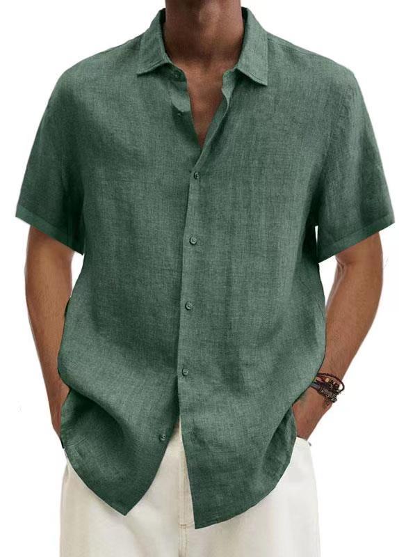 Men Cotton Linen V Neck Button Shirt