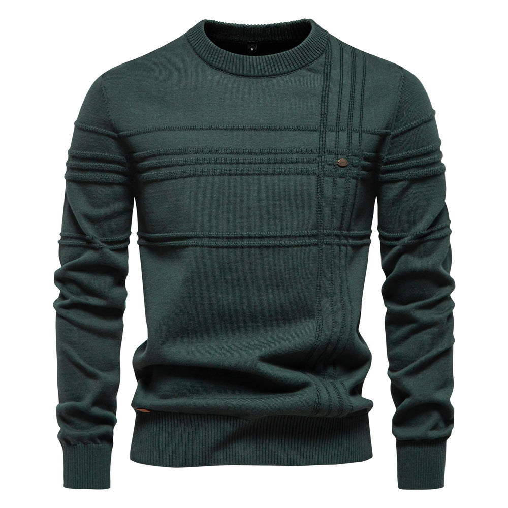 Men’s Solid Color Round Neck Pullover Sweater