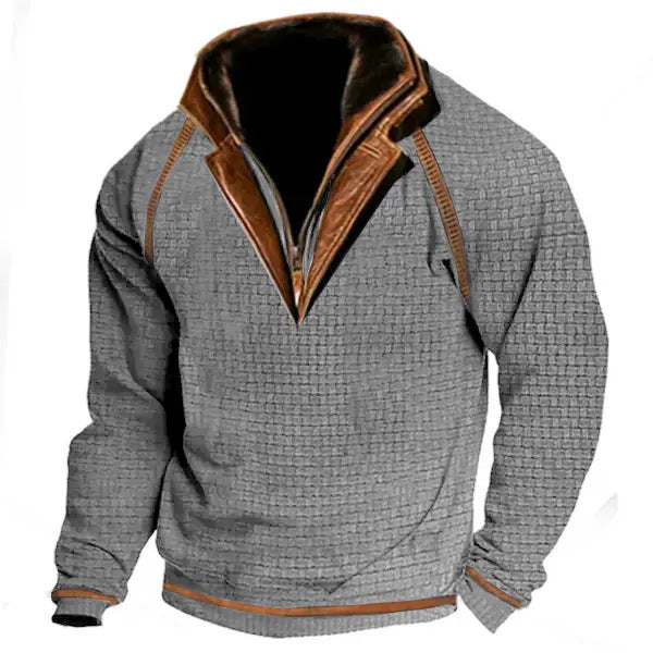 Contrast Zip Stand Collar Men’s Street Sweater