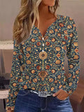 Printed Round Neck Loose Long Sleeve T Shirt