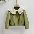 Girls’ Fashion Doll-Collar PU Leather Jacket