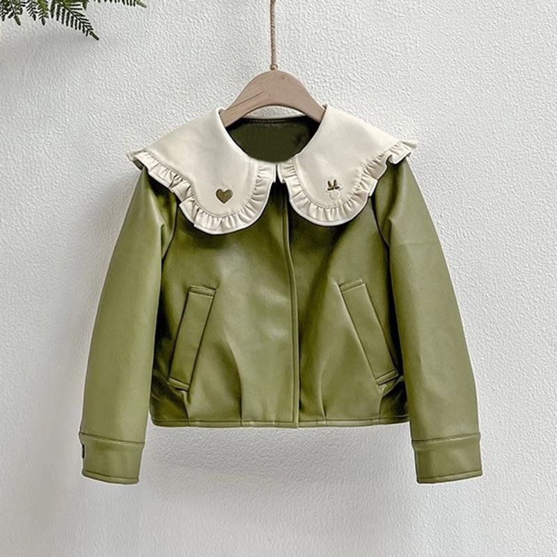 Girls’ Fashion Doll-Collar PU Leather Jacket