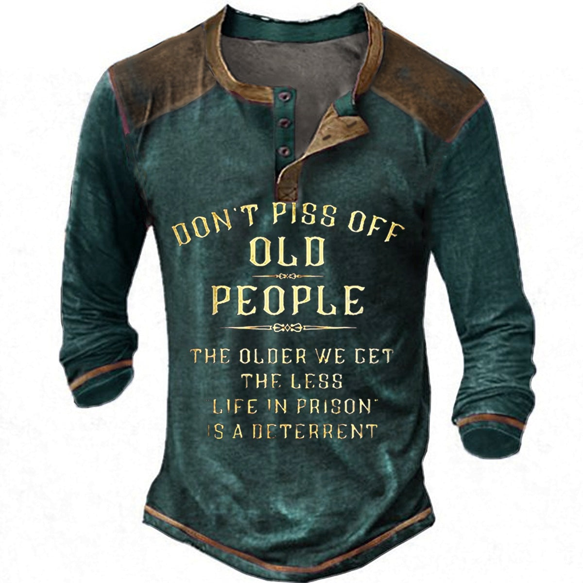 Men’s Retro Henley Graphic Long-Sleeve T-Shirt