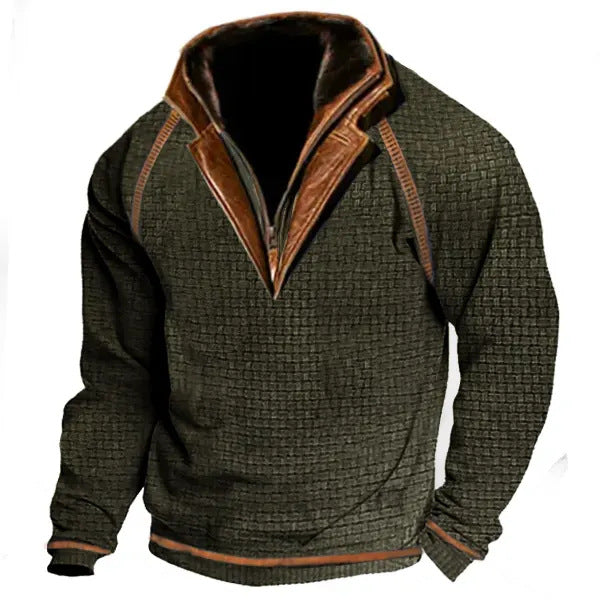 Contrast Zip Stand Collar Men’s Street Sweater