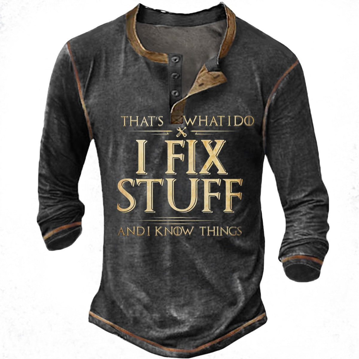 Retro Graphic Henley Long Sleeve Tee