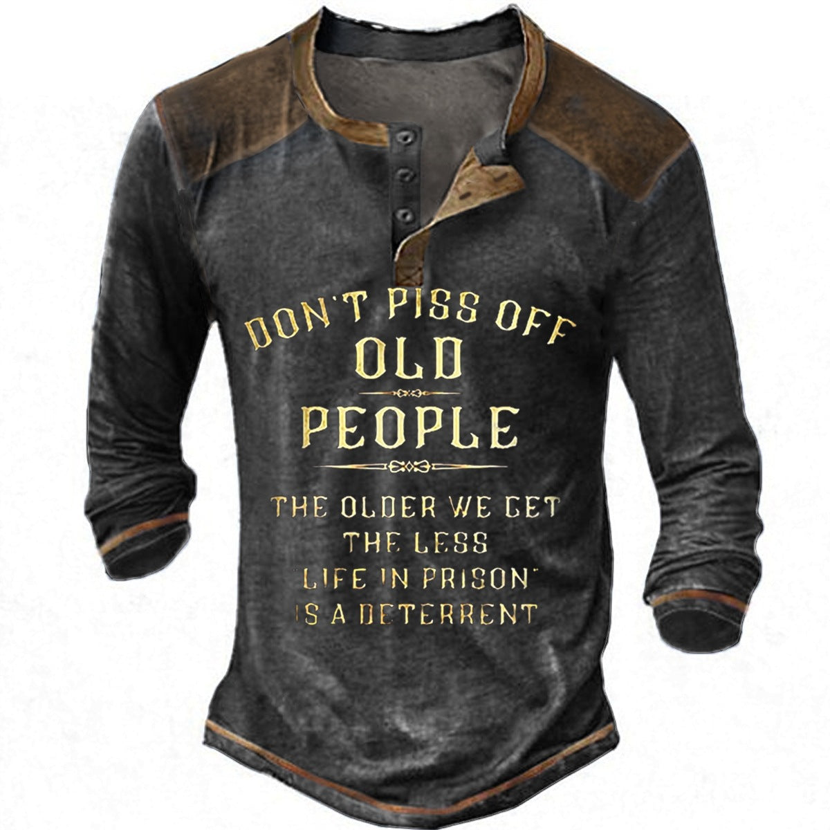 Men’s Retro Henley Graphic Long-Sleeve T-Shirt