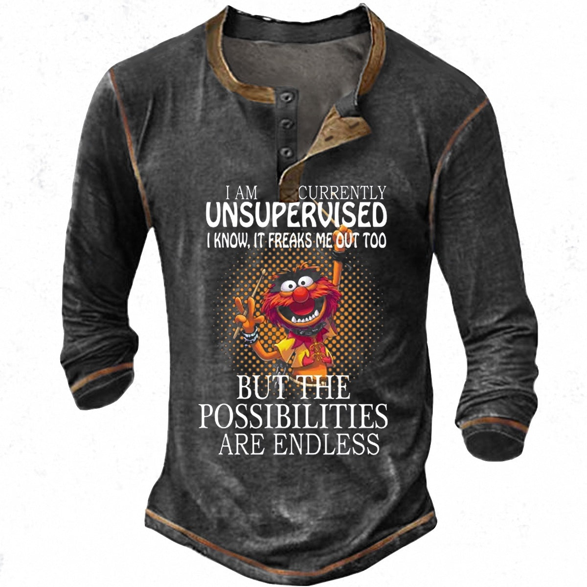 Men’s Cartoon Graphic Henley Casual T-Shirt