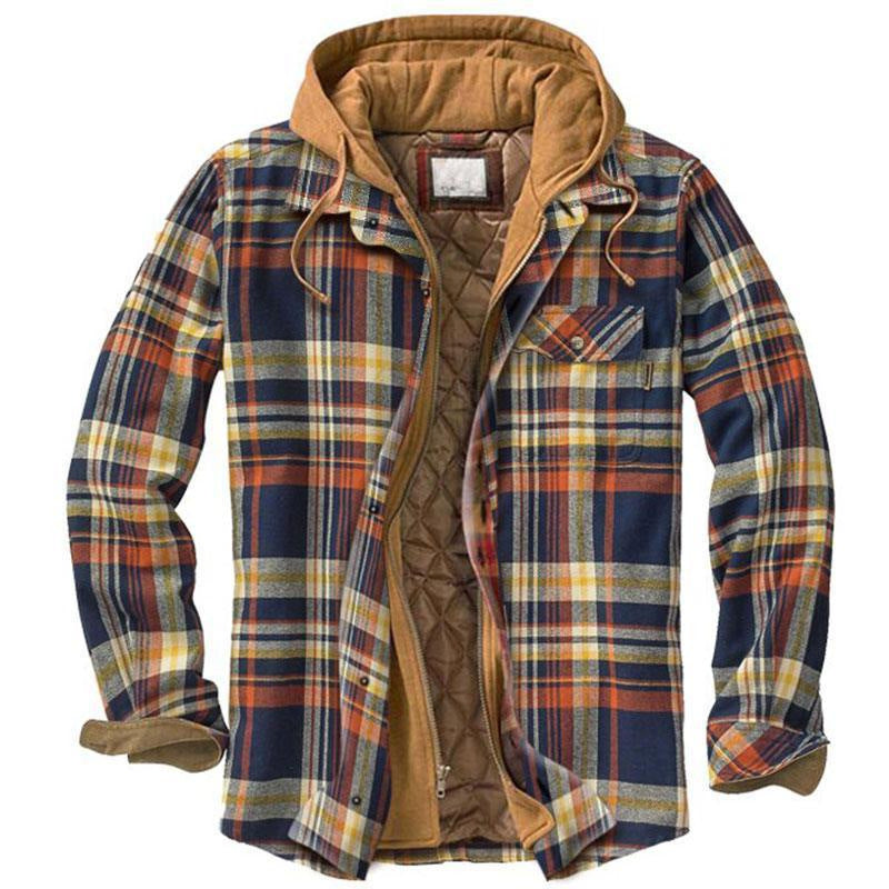 Men’s Thick Cotton Plaid Hooded Jacket