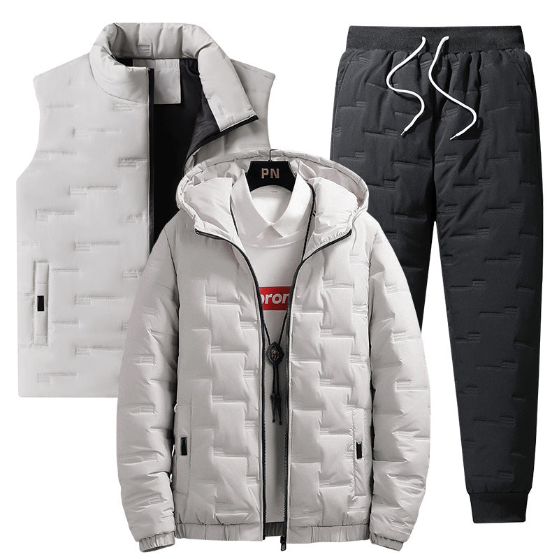 Men Thick Cotton Jacket Warm Three Piece Suit