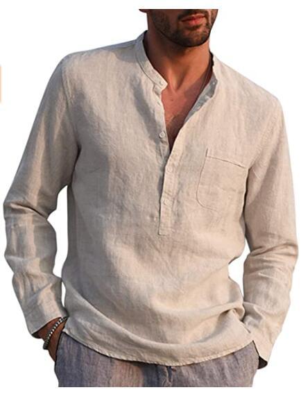 Men’s V Neck Linen Casual Beach Shirt