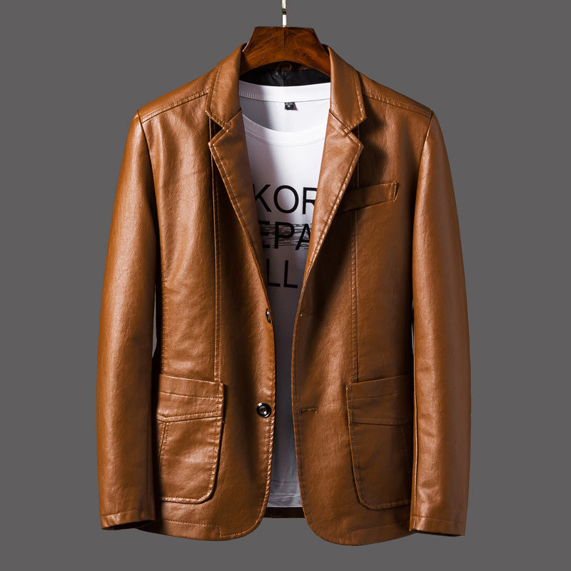 Men’s Suit Collar Business Casual Leather Jacket