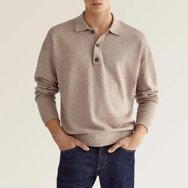 Men's Casual Long Sleeve V Neck Button Polo Shirt